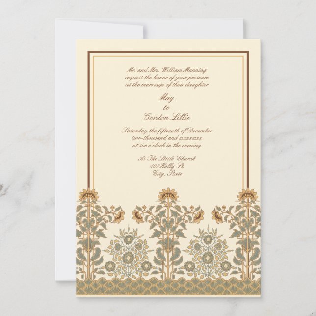 Invitation Mariage de tournesols Art Nouveau de l'époque vict (Devant)