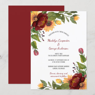 Invitation Mariage de tournesols de Bourgogne et de pivoines