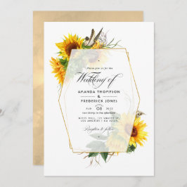 Invitation Mariage de tournesols géométriques d'or