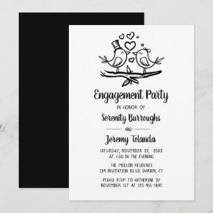 Invitation Mariage de tourtereaux noir et blanc Fête de fianç