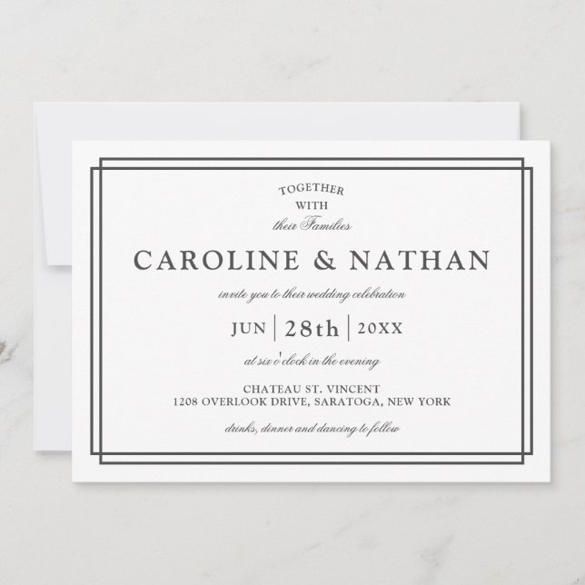 Invitation Mariage de trame classique blanc simple et élégant (Devant)