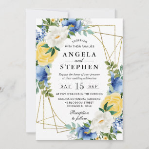 Invitation Mariage de trame or bleu et jaune