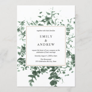 Invitation Mariage de trame or Feuille Eucalyptus Aquarelle