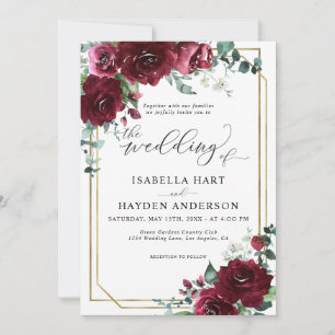 Invitation Mariage de trame or Floral Marsala de Bourgogne