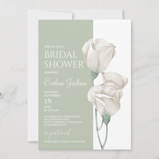 Invitation Mariage de tulipes à fleurs blanches vert pastel (Devant)