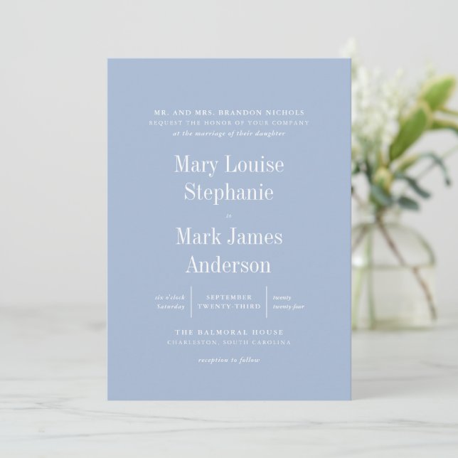 Invitation Mariage de typographie bleu français (Debout devant)