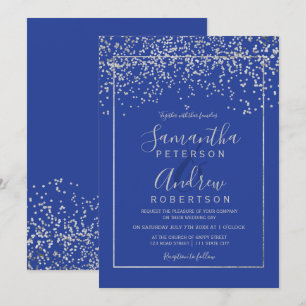 Invitation Mariage de typographie bleu roi de confetti d'arge