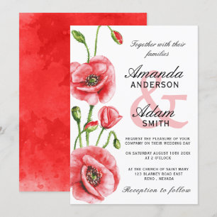 Invitation Mariage de typographie de l'aquarelle du pavot de 