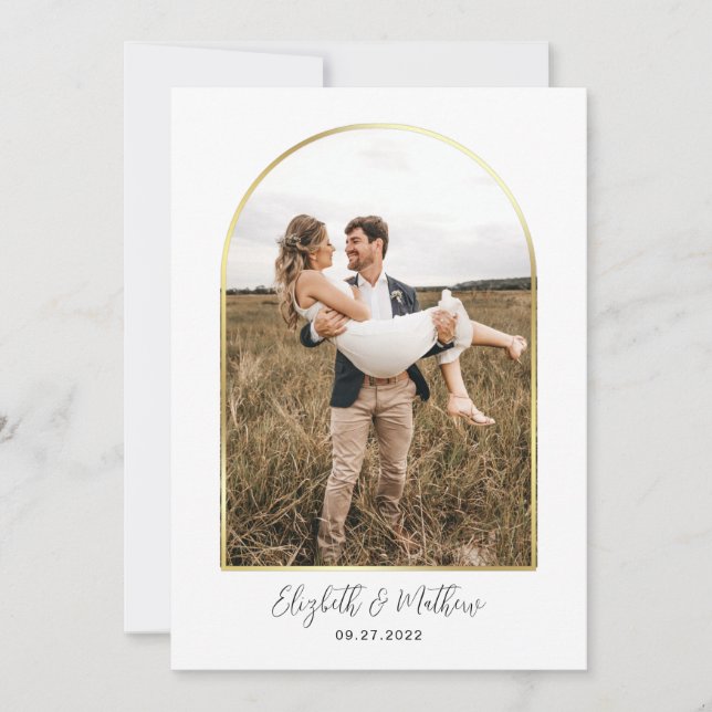 Invitation Mariage de typographie de script minimal Gold Phot (Devant)