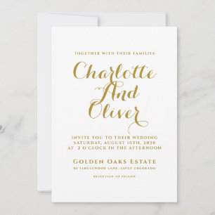 Invitation Mariage de typographie de script or