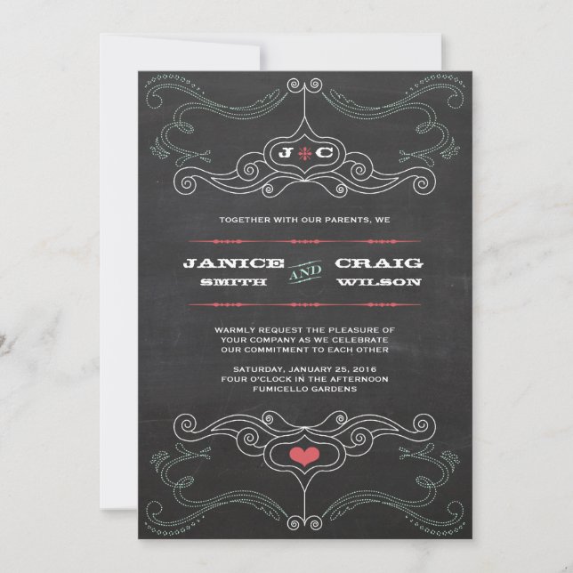 Invitation Mariage de typographie de tableau de bord rustique (Devant)