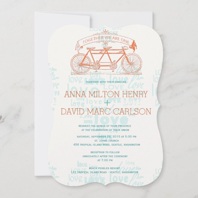 Invitation Mariage de typographie des Coeurs de bicyclette en (Devant)