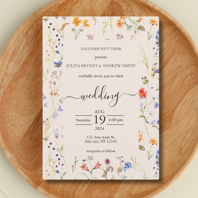Invitation Mariage de typographie fleur sauvage Boho (Créateur téléchargé)