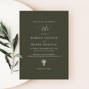 Invitation Mariage de typographie formelle moderne vert olive