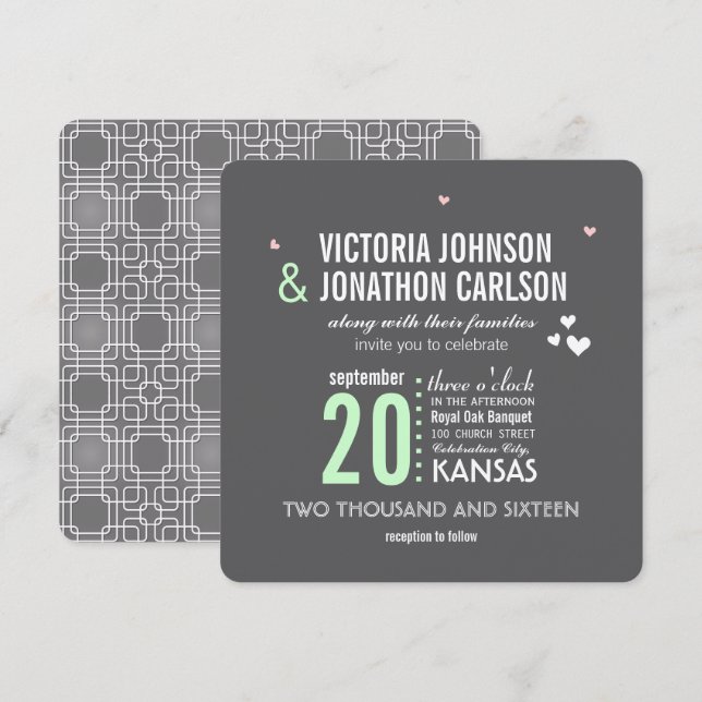Invitation Mariage de typographie géométrique tendance Mint G (Devant / Derrière)