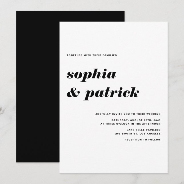 Invitation Mariage de typographie italique en gras noir (Devant / Derrière)