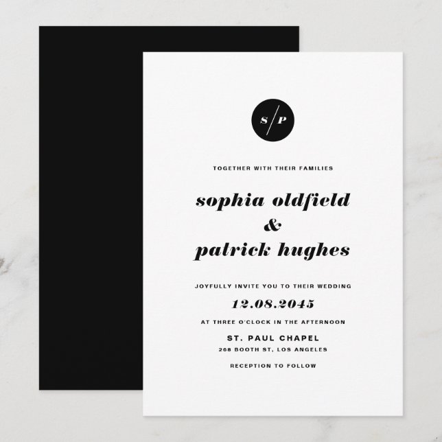 Invitation Mariage de typographie italique noir et blanc gras (Devant / Derrière)