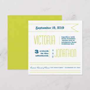 Invitation Mariage de typographie moderne turquoise et Lime