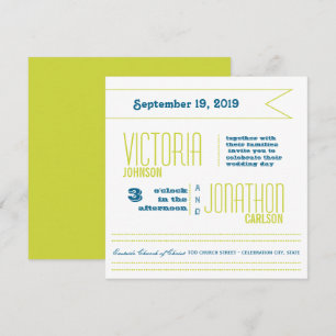 Invitation Mariage de typographie moderne turquoise et Lime