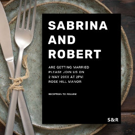 Invitation Mariage de typographie noir & blanc unique