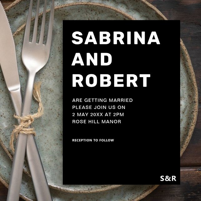 Invitation Mariage de typographie noir & blanc unique (Créateur téléchargé)