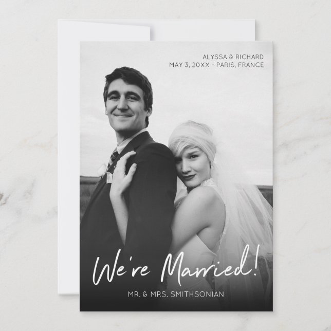 Invitation Mariage de typographie noir et blanc chic (Devant)