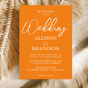 Invitation Mariage de typographie orange et blanc unique