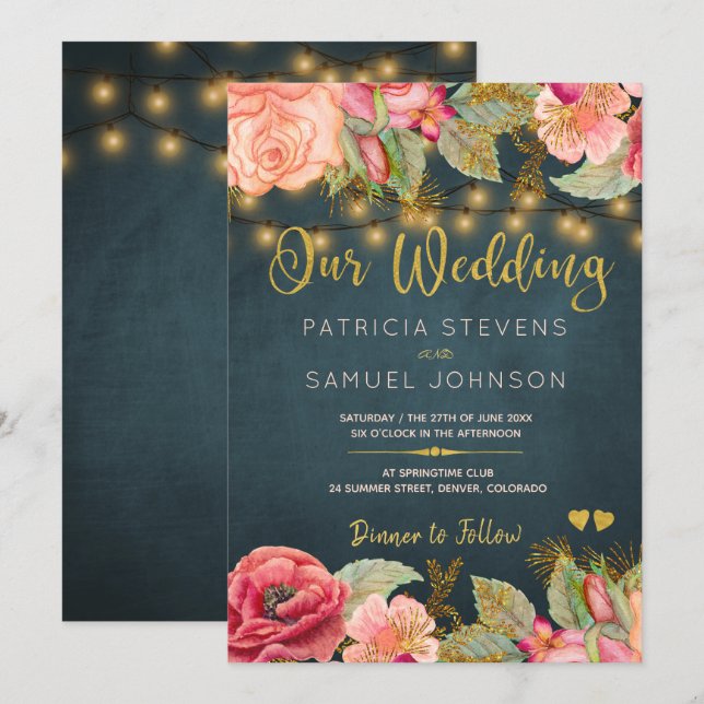 Invitation Mariage de typographie rose de marine rose pâle (Devant / Derrière)