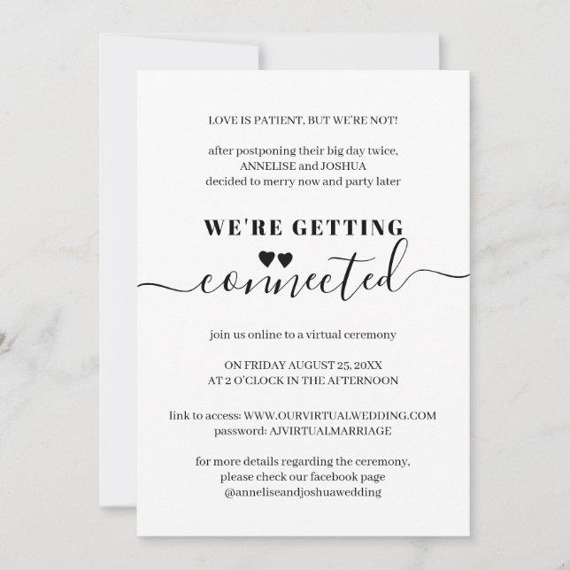 Invitation Mariage de typographie simple moderne virtuelle (Devant)