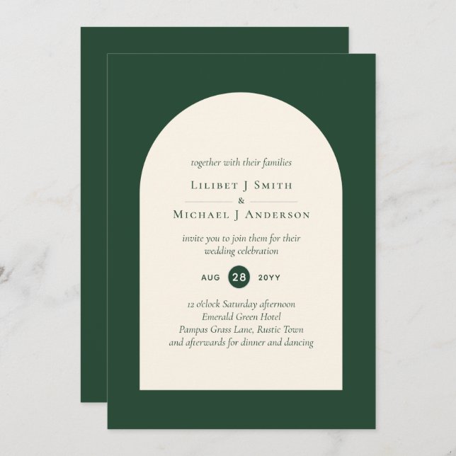 Invitation Mariage de typographie verte Emerald (Devant / Derrière)