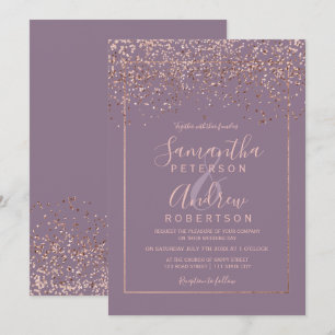 Invitation Mariage de typographie violet confetti en or rose