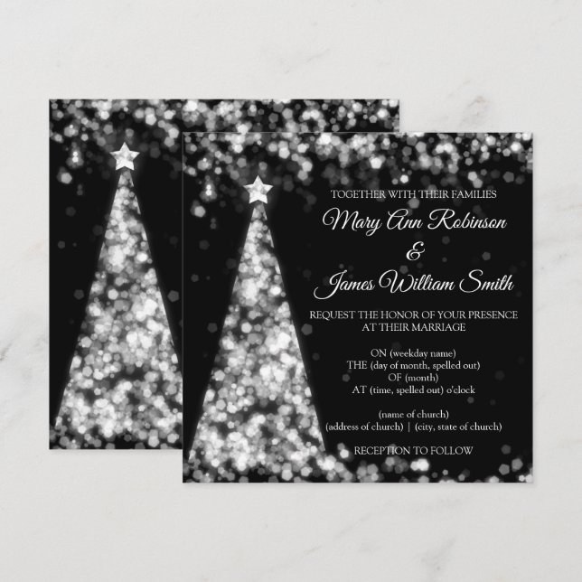 Invitation Mariage de vacances de Noël élégant argent noir (Devant / Derrière)