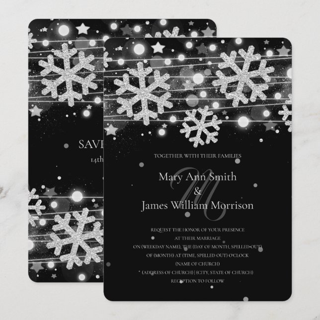 Invitation Mariage de vacances en argent et noir Enregistrer  (Devant / Derrière)