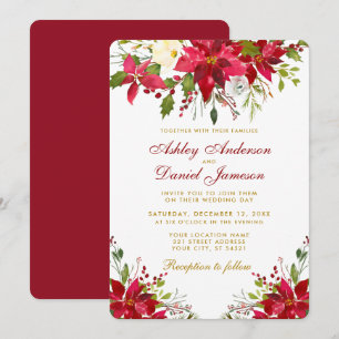 Invitation Mariage de vacances Poinsettia Floral Gold Rouge R