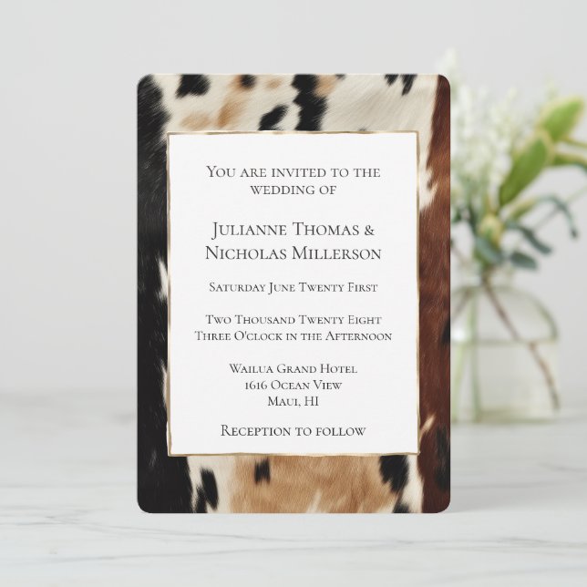 Invitation Mariage de vache blanc occidental Brown Cream (Debout devant)