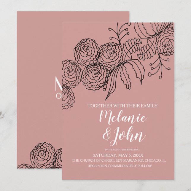 Invitation Mariage de verdure de fleurs botaniques d'œillet (Devant / Derrière)
