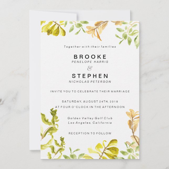 Invitation Mariage de verdure dorée (Devant)