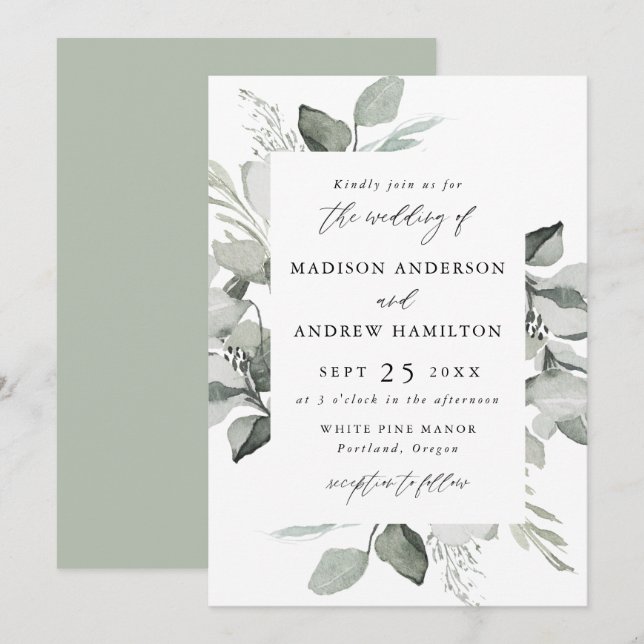 Invitation Mariage de verdure Eucalyptus (Devant / Derrière)