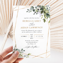 Invitation Mariage de verdure or Feuille Eucalyptus moderne