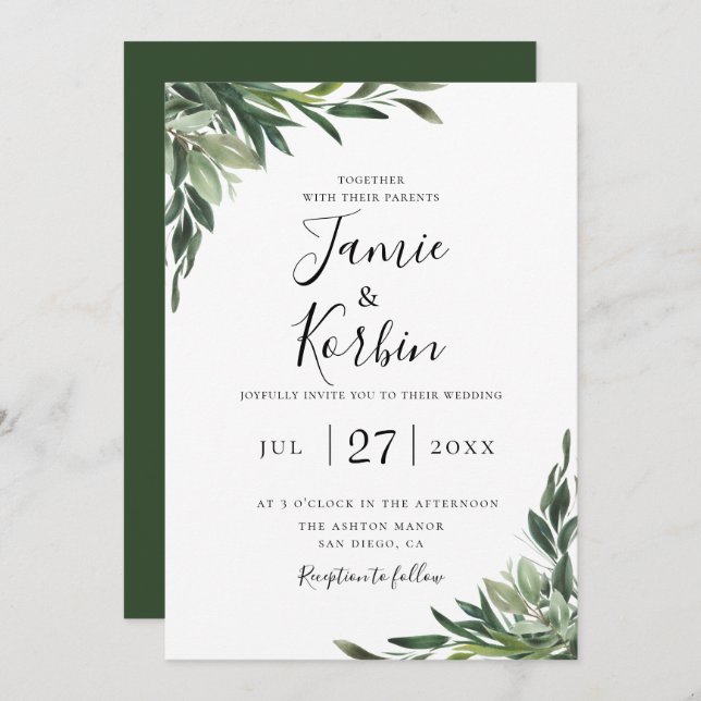 Invitation Mariage de verdure rustique chic (Devant / Derrière)