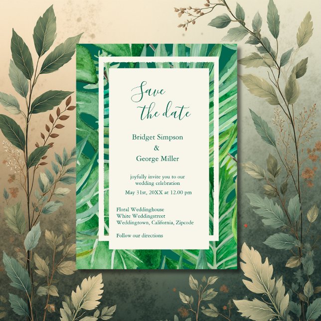 Invitation Mariage de verdure tropicale fleur sauvage sûr la  (Créateur téléchargé)