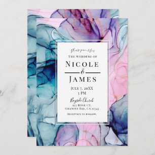 Invitation Mariage de verre moderne Ethereal Pink Purple Inky