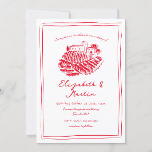 Invitation Mariage de vignoble italien rouge dessiné à la mai