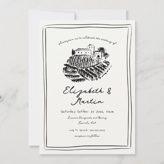 Invitation Mariage de vignoble italien tiré à la main (Devant)