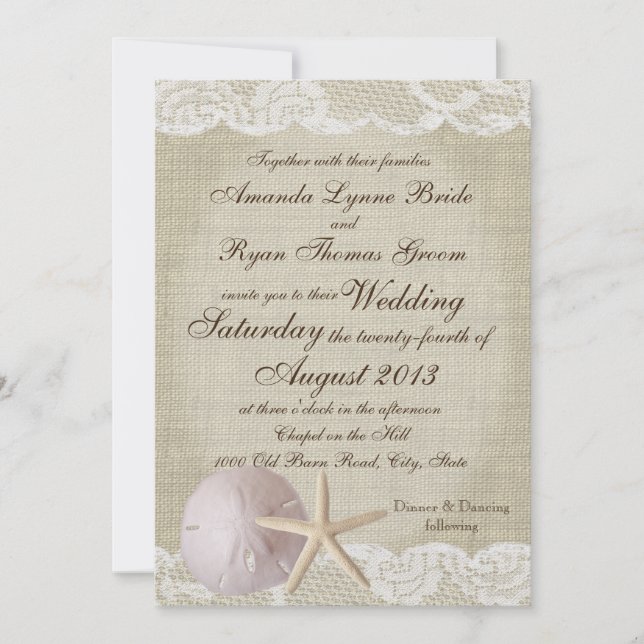 Invitation Mariage de vintage Lace Beach (Devant)