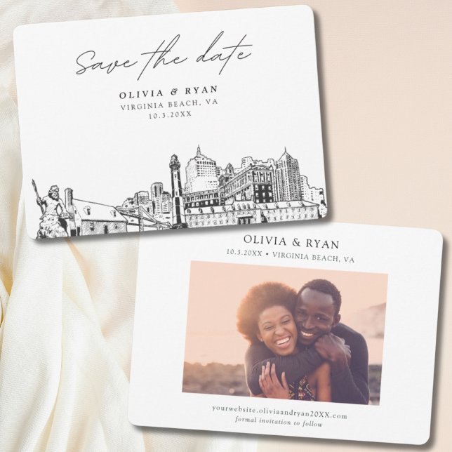 Invitation Mariage de Virginia Beach Sauvez la date (Modern Virginia Beach Wedding Save the Date Invitation with Engagement Photo)
