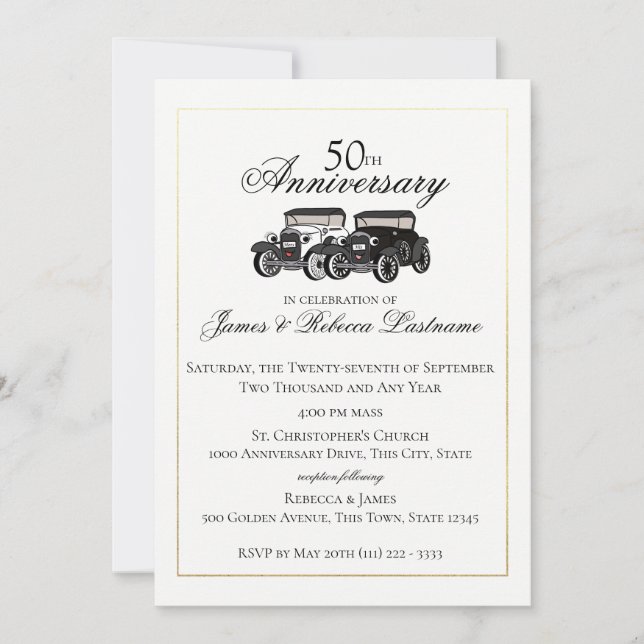 Invitation Mariage de voiture antique (Devant)