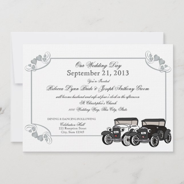 Invitation Mariage de voiture antique (Devant)