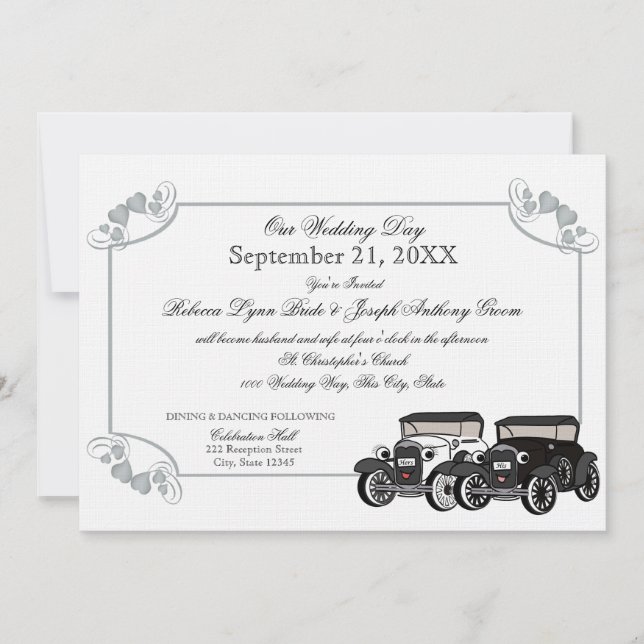 Invitation Mariage de voiture antique (Devant)