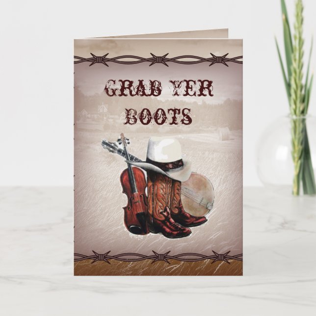 Invitation mariage de western country avec fil barbelé (Devant)